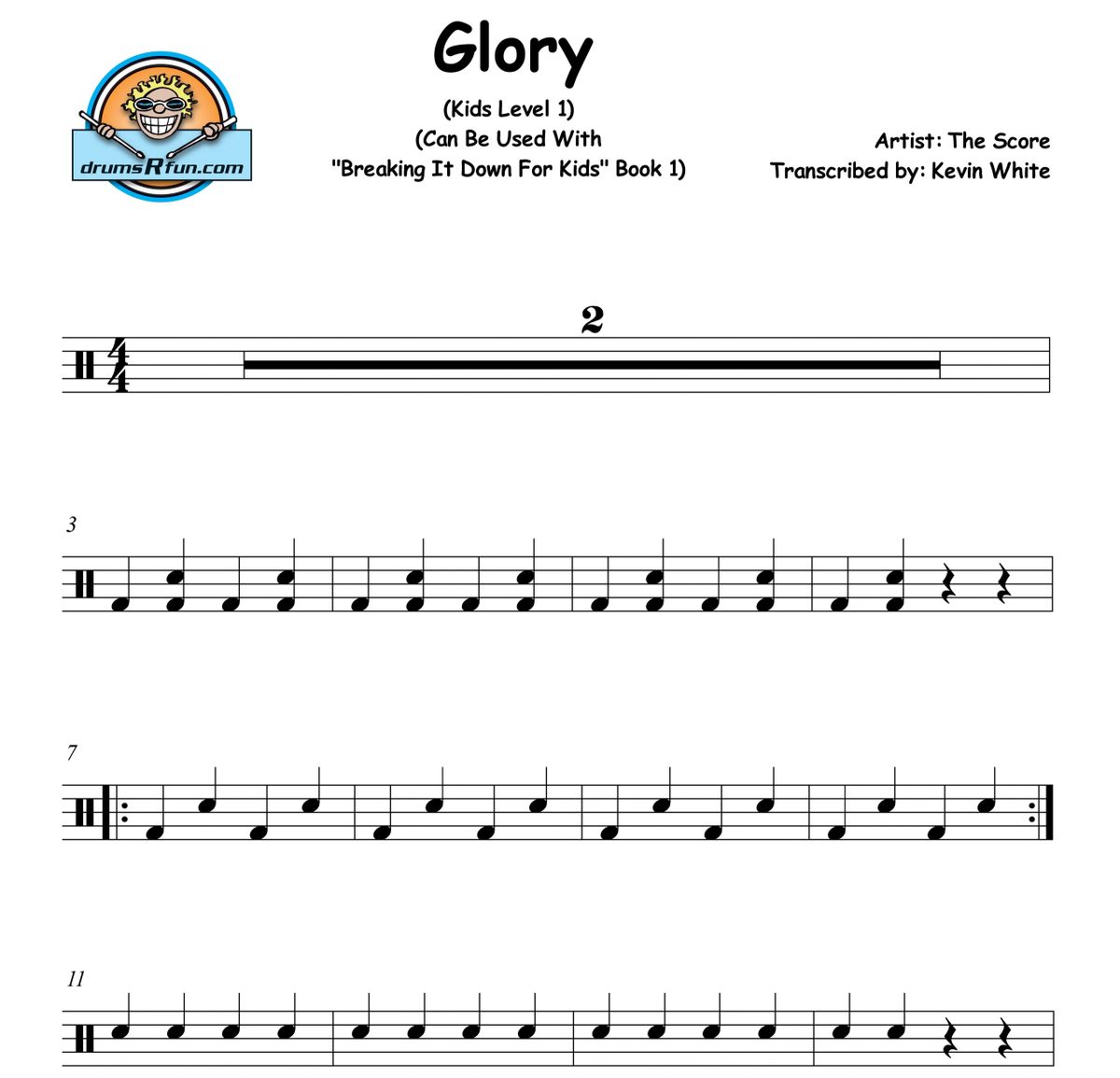 The Score Glory Drum Transcription For Kids Level 1
